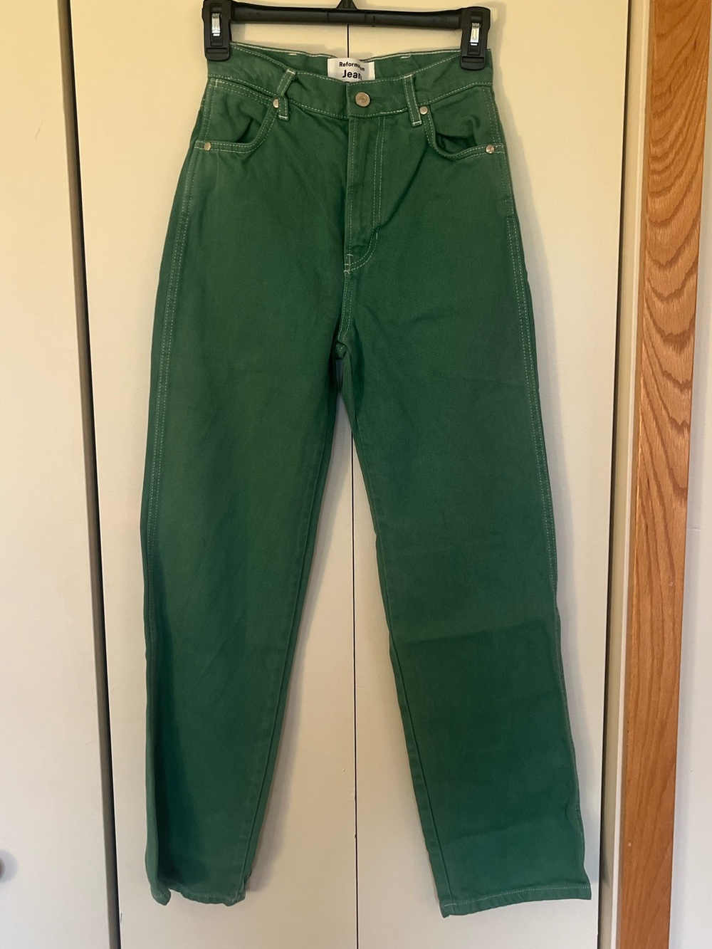 Reformation Green Cowboy High-Rise Straight Jeans
